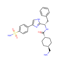 NC[C@H]1CC[C@H](C(=O)N[C@@H](Cc2ccccc2)c2nc(-c3ccc(S(N)(=O)=O)cc3)c[nH]2)CC1 ZINC000299841270