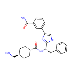 NC[C@H]1CC[C@H](C(=O)N[C@@H](Cc2ccccc2)c2nc(-c3cccc(C(N)=O)c3)c[nH]2)CC1 ZINC000299837470