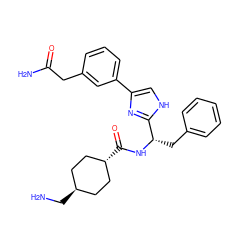 NC[C@H]1CC[C@H](C(=O)N[C@@H](Cc2ccccc2)c2nc(-c3cccc(CC(N)=O)c3)c[nH]2)CC1 ZINC000299832056