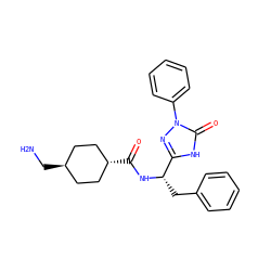 NC[C@H]1CC[C@H](C(=O)N[C@@H](Cc2ccccc2)c2nn(-c3ccccc3)c(=O)[nH]2)CC1 ZINC000299830299