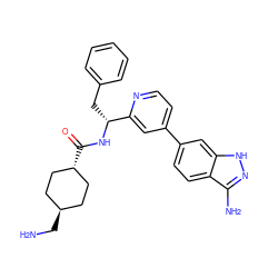 NC[C@H]1CC[C@H](C(=O)N[C@H](Cc2ccccc2)c2cc(-c3ccc4c(N)n[nH]c4c3)ccn2)CC1 ZINC000299854559