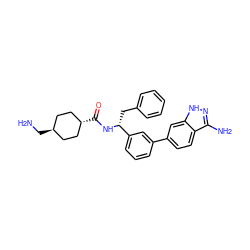 NC[C@H]1CC[C@H](C(=O)N[C@H](Cc2ccccc2)c2cccc(-c3ccc4c(N)n[nH]c4c3)c2)CC1 ZINC000299864767