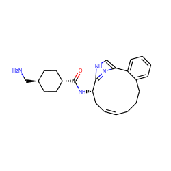 NC[C@H]1CC[C@H](C(=O)N[C@H]2C/C=C/CCCc3ccccc3-c3c[nH]c2n3)CC1 ZINC000261109822