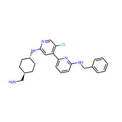 NC[C@H]1CC[C@H](Nc2cc(-c3cccc(NCc4ccccc4)n3)c(Cl)cn2)CC1 ZINC000261118479