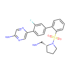 NC[C@H]1CCCN1S(=O)(=O)c1ccccc1-c1ccc(-c2cnc(N)cn2)c(F)c1 ZINC000218627458