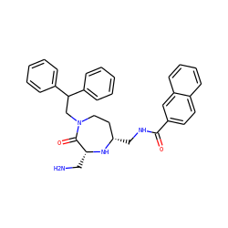 NC[C@H]1N[C@@H](CNC(=O)c2ccc3ccccc3c2)CCN(CC(c2ccccc2)c2ccccc2)C1=O ZINC000206916693