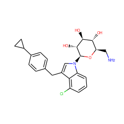 NC[C@H]1O[C@@H](n2cc(Cc3ccc(C4CC4)cc3)c3c(Cl)cccc32)[C@H](O)[C@@H](O)[C@@H]1O ZINC000218999926