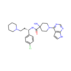 NC1(C(=O)N[C@@H](CCN2CCCCC2)c2ccc(Cl)cc2)CCN(c2ncnc3[nH]ccc23)CC1 ZINC000095581497