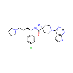 NC1(C(=O)N[C@H](CCCN2CCCC2)c2ccc(Cl)cc2)CCN(c2ncnc3[nH]ccc23)CC1 ZINC000095584033