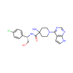 NC1(C(=O)N[C@H](CO)c2ccc(Cl)cc2)CCN(c2ncnc3[nH]ccc23)CC1 ZINC000095584690