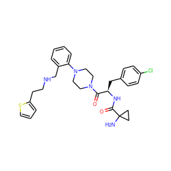 NC1(C(=O)N[C@H](Cc2ccc(Cl)cc2)C(=O)N2CCN(c3ccccc3CNCCc3cccs3)CC2)CC1 ZINC000028397464