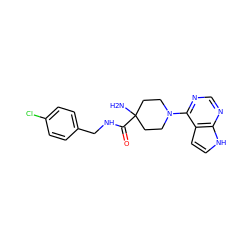 NC1(C(=O)NCc2ccc(Cl)cc2)CCN(c2ncnc3[nH]ccc23)CC1 ZINC000038224982