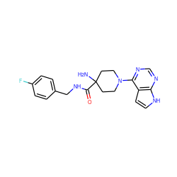 NC1(C(=O)NCc2ccc(F)cc2)CCN(c2ncnc3[nH]ccc23)CC1 ZINC000045364925