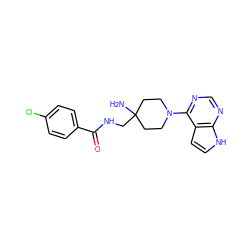 NC1(CNC(=O)c2ccc(Cl)cc2)CCN(c2ncnc3[nH]ccc23)CC1 ZINC000045391908