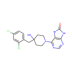 NC1(Cc2ccc(Cl)cc2Cl)CCN(c2ncnc3[nH]c(=O)[nH]c23)CC1 ZINC000045335735