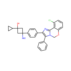 NC1(c2ccc(-c3nc4n(c3-c3ccccc3)COc3cccc(Cl)c3-4)cc2)CC(O)(C2CC2)C1 ZINC000169703874