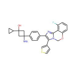 NC1(c2ccc(-c3nc4n(c3-c3ccsc3)COc3cccc(F)c3-4)cc2)CC(O)(C2CC2)C1 ZINC000169703857