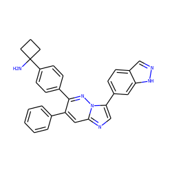 NC1(c2ccc(-c3nn4c(-c5ccc6cn[nH]c6c5)cnc4cc3-c3ccccc3)cc2)CCC1 ZINC000146928313