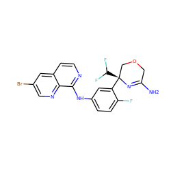 NC1=N[C@@](c2cc(Nc3nccc4cc(Br)cnc34)ccc2F)(C(F)F)COC1 ZINC000145395856