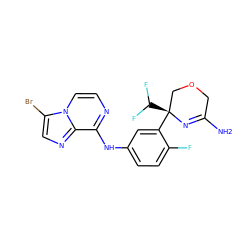 NC1=N[C@@](c2cc(Nc3nccn4c(Br)cnc34)ccc2F)(C(F)F)COC1 ZINC000145338030