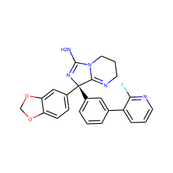 NC1=N[C@@](c2cccc(-c3cccnc3F)c2)(c2ccc3c(c2)OCO3)C2=NCCCN12 ZINC000045320313