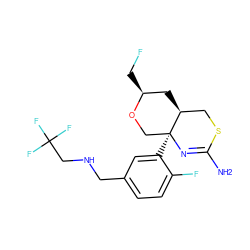 NC1=N[C@@]2(c3cc(CNCC(F)(F)F)ccc3F)CO[C@@H](CF)C[C@H]2CS1 ZINC000148295090