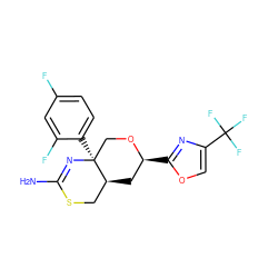 NC1=N[C@@]2(c3ccc(F)cc3F)CO[C@@H](c3nc(C(F)(F)F)co3)C[C@H]2CS1 ZINC000146169663