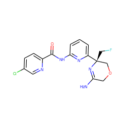 NC1=N[C@](CF)(c2cccc(NC(=O)c3ccc(Cl)cn3)n2)COC1 ZINC000143263577