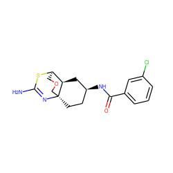 NC1=N[C@]23CC[C@H](NC(=O)c4cccc(Cl)c4)C[C@@H]2[C@@H](COC3)S1 ZINC000205775427