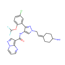 NC1CCC(=CCn2cc(NC(=O)c3cnn4cccnc34)c(-c3cc(Cl)ccc3OC(F)F)n2)CC1 ZINC001772604723