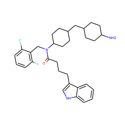 NC1CCC(CC2CCC(N(Cc3c(F)cccc3F)C(=O)CCCc3c[nH]c4ccccc34)CC2)CC1 ZINC000028826075