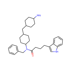 NC1CCC(CC2CCC(N(Cc3ccccc3)C(=O)CCCc3c[nH]c4ccccc34)CC2)CC1 ZINC000028826099