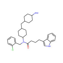 NC1CCC(CC2CCC(N(Cc3ccccc3Cl)C(=O)CCCc3c[nH]c4ccccc34)CC2)CC1 ZINC000028826065