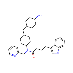 NC1CCC(CC2CCC(N(Cc3ccccn3)C(=O)CCCc3c[nH]c4ccccc34)CC2)CC1 ZINC000028826008