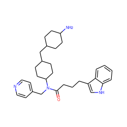 NC1CCC(CC2CCC(N(Cc3ccncc3)C(=O)CCCc3c[nH]c4ccccc34)CC2)CC1 ZINC000028826064