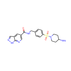 NC1CCN(S(=O)(=O)c2ccc(CNC(=O)c3cnc4[nH]ncc4c3)cc2)CC1 ZINC000113253083