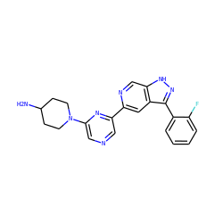 NC1CCN(c2cncc(-c3cc4c(-c5ccccc5F)n[nH]c4cn3)n2)CC1 ZINC000205269875