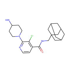 NC1CCN(c2nccc(C(=O)NCC34CC5CC(CC(C5)C3)C4)c2Cl)CC1 ZINC000038399585