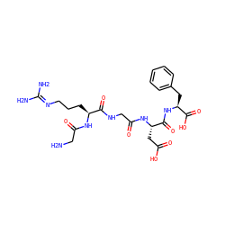NCC(=O)N[C@@H](CCCN=C(N)N)C(=O)NCC(=O)N[C@@H](CC(=O)O)C(=O)N[C@@H](Cc1ccccc1)C(=O)O ZINC000026172977