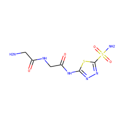 NCC(=O)NCC(=O)Nc1nnc(S(N)(=O)=O)s1 ZINC000013800648