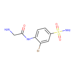 NCC(=O)Nc1ccc(S(N)(=O)=O)cc1Br ZINC000013800440