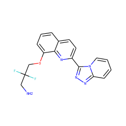 NCC(F)(F)COc1cccc2ccc(-c3nnc4ccccn34)nc12 ZINC000096174994