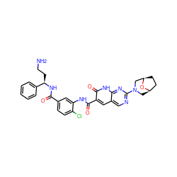 NCC[C@@H](NC(=O)c1ccc(Cl)c(NC(=O)c2cc3cnc(N4C[C@@H]5CC[C@H](C4)O5)nc3[nH]c2=O)c1)c1ccccc1 ZINC000103250270