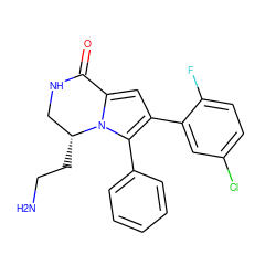 NCC[C@@H]1CNC(=O)c2cc(-c3cc(Cl)ccc3F)c(-c3ccccc3)n21 ZINC000207271655