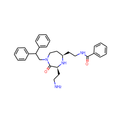 NCC[C@@H]1N[C@H](CCNC(=O)c2ccccc2)CCN(CC(c2ccccc2)c2ccccc2)C1=O ZINC000118683925