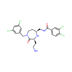 NCC[C@@H]1N[C@H](CNC(=O)c2ccc(Cl)c(Cl)c2)CCN(Cc2cc(Cl)cc(Cl)c2)C1=O ZINC000118692747