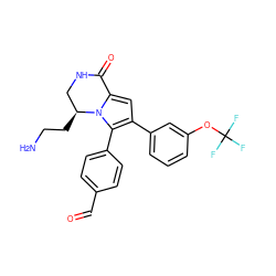 NCC[C@H]1CNC(=O)c2cc(-c3cccc(OC(F)(F)F)c3)c(-c3ccc(C=O)cc3)n21 ZINC000223643856