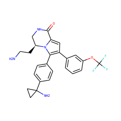 NCC[C@H]1CNC(=O)c2cc(-c3cccc(OC(F)(F)F)c3)c(-c3ccc(C4(N)CC4)cc3)n21 ZINC000207240052