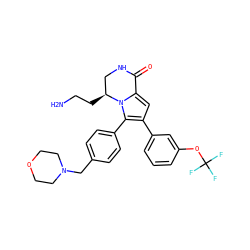 NCC[C@H]1CNC(=O)c2cc(-c3cccc(OC(F)(F)F)c3)c(-c3ccc(CN4CCOCC4)cc3)n21 ZINC000143200582