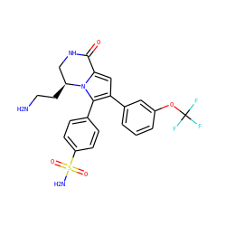 NCC[C@H]1CNC(=O)c2cc(-c3cccc(OC(F)(F)F)c3)c(-c3ccc(S(N)(=O)=O)cc3)n21 ZINC000207234528